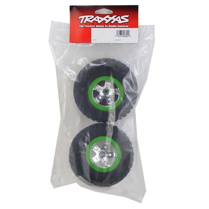 TRA6876, Traxxas Slash BFGoodrich KM2 Tire w/SCT Rear Wheel (2) (Chrome/Green) (Standard)