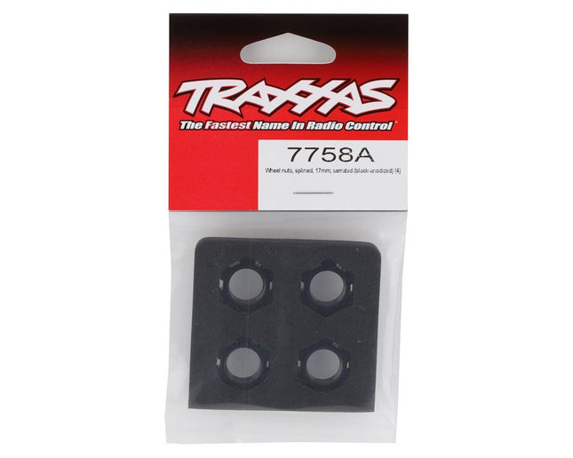 TRA7758A, Traxxas Sledge/X-Maxx/E-Revo VXL 17mm Splined Wheel Nut (Black) (4)