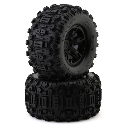 TRA7871, Traxxas X-Maxx Ultimate Black Wheels, Sledgehammer Belted Tires