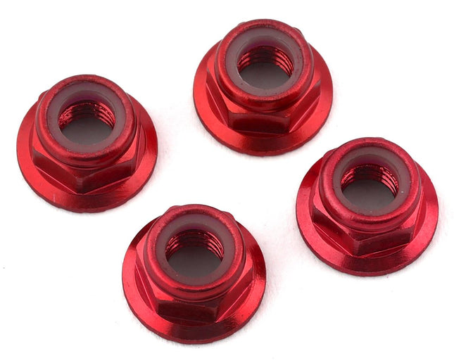 TRA8447R, Traxxas 5mm Aluminum Flanged Nylon Locking Nuts (Red) (4)