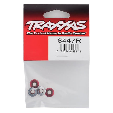 TRA8447R, Traxxas 5mm Aluminum Flanged Nylon Locking Nuts (Red) (4)