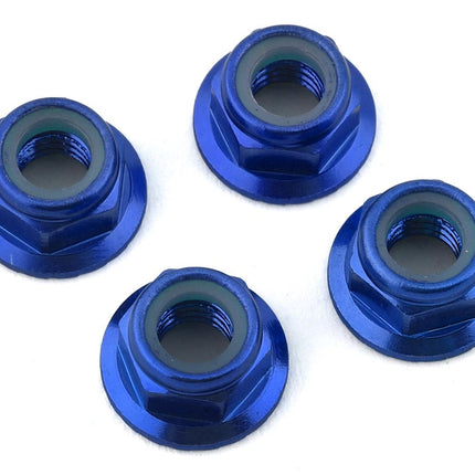 TRA8447X, Traxxas 5mm Aluminum Flanged Nylon Locking Nuts (Blue) (4)