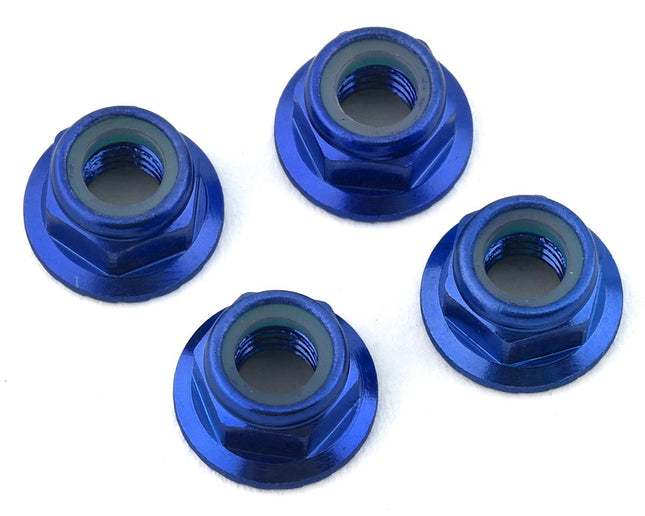 TRA8447X, Traxxas 5mm Aluminum Flanged Nylon Locking Nuts (Blue) (4)