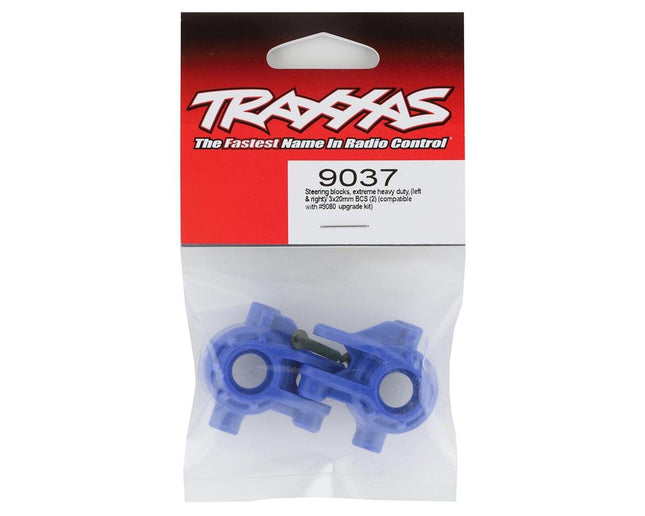 TRA9037X, Traxxas Hoss/Rustler/Slash 4x4 Extreme Heavy Duty Steering Blocks (Blue) (2)