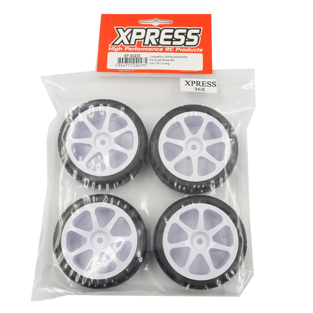 XP-40235, XPRESS Competition 36x Spoked Radial Pre-Glued Wheel Set For 1/10 Touring