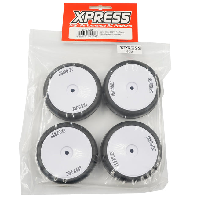 XP-40237, XPRESS Competition 40x V4 Pre-Glued Wheel Set For 1/10 Touring