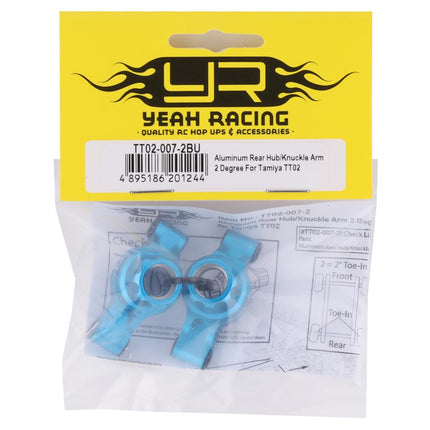 YEA-TT02-007-2BU, Yeah Racing Tamiya TT-02 Aluminum Rear Hubs (Blue) (2) (2° Toe-In)