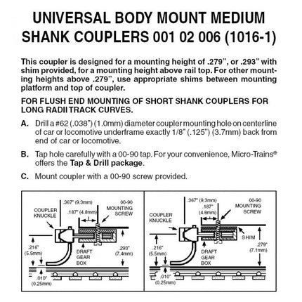 001 02 006, N Scale Universal BMC Medium Shank Assembled (1016-1)