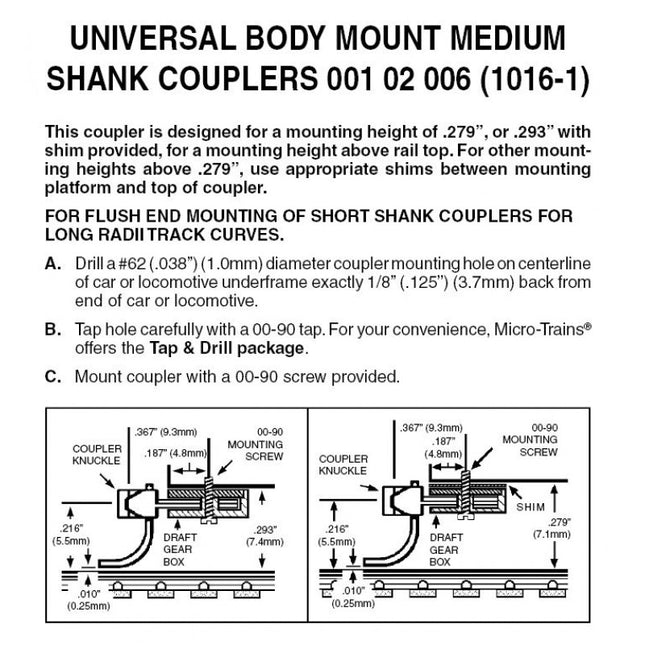 001 02 006, N Scale Universal BMC Medium Shank Assembled (1016-1)