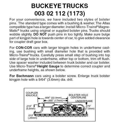 003 02 112, Buckeye 6-wheel Trucks w/ med. ext. couplers 1 pr (1173)