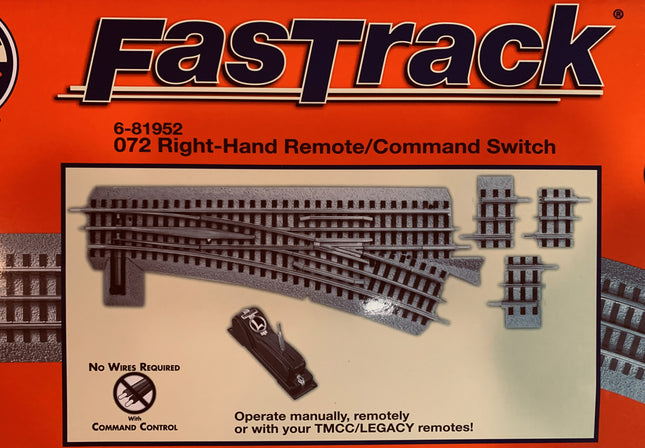 LNL681952, O-72 FasTrack Remote Right-Hand Switch - Caloosa Trains And Hobbies