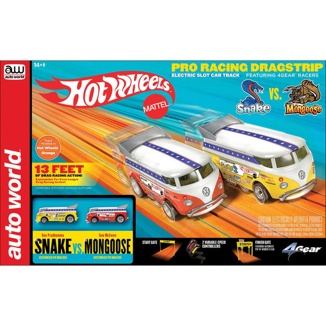 AWD-34003, Auto World Snake vs Mongoose (VW Bus) Legends of the Quarter Mile Pro Drag Strip Slot Car 13' Racing Set