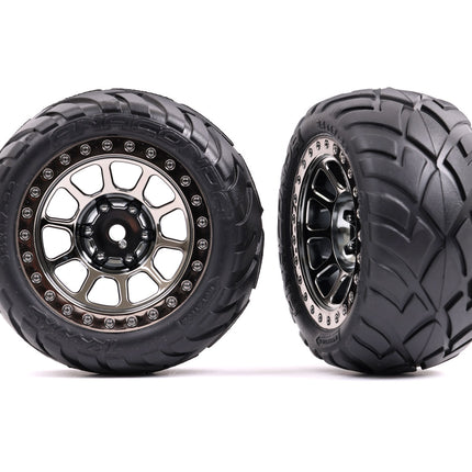 TRA2478T, Traxxas Tires+Wheels 2.2In Black Chrome Wheels