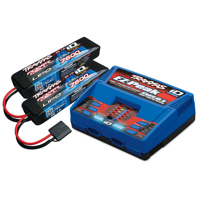 TRA2991, Traxxas EZ-Peak 2S "Completer Pack" Dual Multi-Chemistry Battery Charger w/Two Power Cell 2S Batteries (7600mAh)