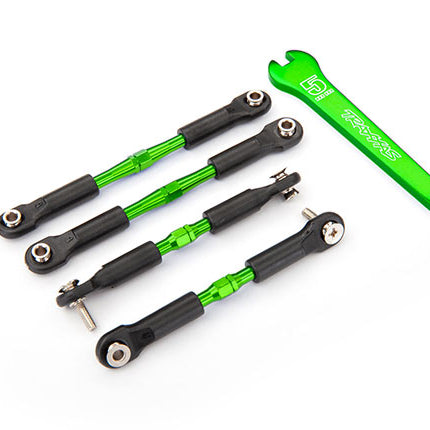 TRA3741G, Turnbuckles, aluminum (green-anodized), camber links, front, 39mm (2), rear, 49mm (2) (assembled w/rod ends & hollow balls)/ wrench