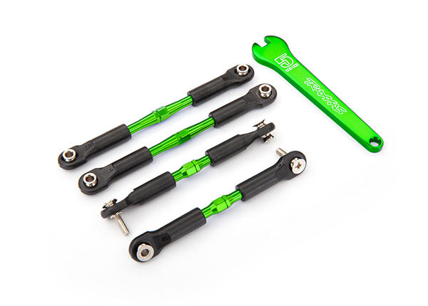 TRA3741G, Turnbuckles, aluminum (green-anodized), camber links, front, 39mm (2), rear, 49mm (2) (assembled w/rod ends & hollow balls)/ wrench