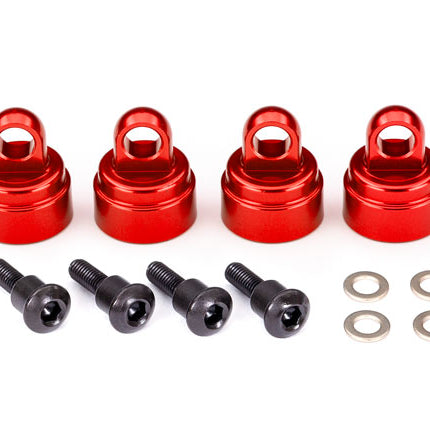 3767X - Shock caps, aluminum (red-anodized) (4) (fits all Ultra Shocks)