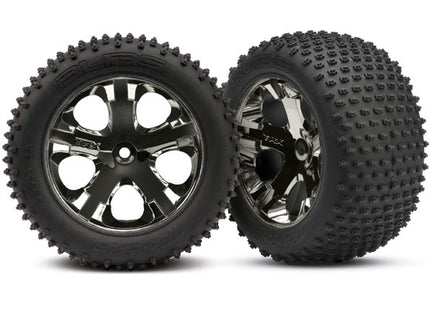 TRA3770A, Tires & wheels, assembled, glued (2.8') (All-Star black chrome wheels, Alias® tires, foam inserts) (rear) (2) (TSM rated)