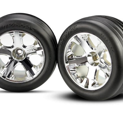 TRA3771, Tires & wheels, assembled, glued (2.8') (All-Star chrome wheels, ribbed tires, foam inserts) (electric front) (2)
