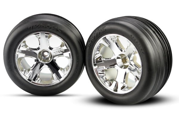 TRA3771, Tires & wheels, assembled, glued (2.8') (All-Star chrome wheels, ribbed tires, foam inserts) (electric front) (2)