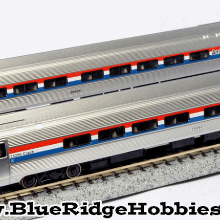 Amfleet I Coach 2-Pack - Ready to Run -- Amtrak Set A #21226, 21234 (Phase I, Wide red, blue Stripes)