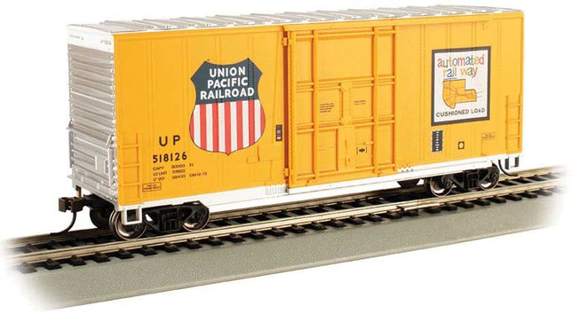 Bachmann Industries Part # 160-18205 40' Steel Hi-Cube, Plug-Door Boxcar - Union Pacific #518126 (Armour Yellow, silver; Automated Railway Map Logo)