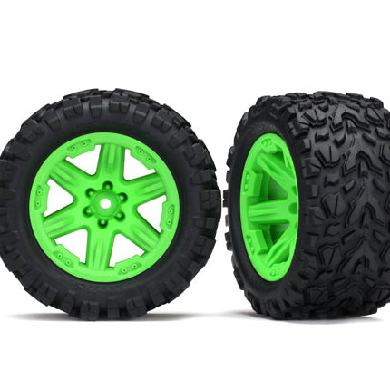 TRA6773G, Tires & wheels, assembled, glued (2.8') (RXT green wheels, Talon Extreme tires, foam inserts) (4WD electric front/rear, 2WD electric front only) (2) (TSM rated)