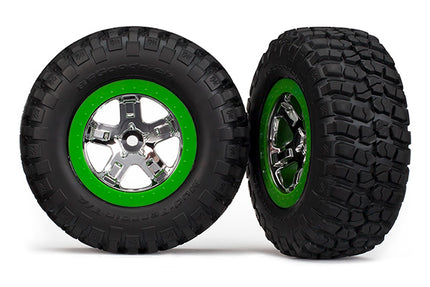 TRA6876, Traxxas Slash BFGoodrich KM2 Tire w/SCT Rear Wheel (2) (Chrome/Green) (Standard)