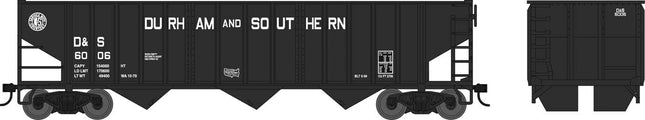 70-Ton 14-Panel 3-Bay Hopper - Ready to Run -- Durham & Southern 6034 (black, white) - Caloosa Trains And Hobbies