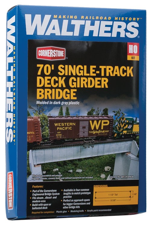 Walthers Cornerstone 70' Single-Track Railroad Deck Girder Bridge -- Kit