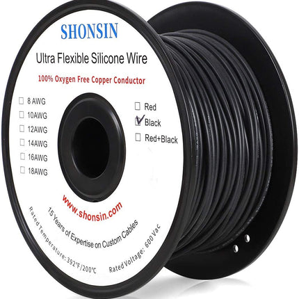 RCE8GWBLK1FT, 8 Gauge Wire (Sold By The Foot), 8 AWG Silicone Wire 100% Copper (Black) Ultra Flexible