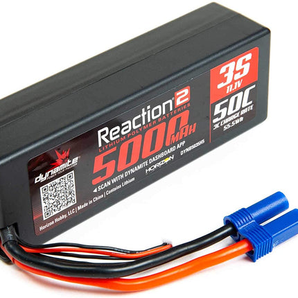 DYNB5035H5, Dynamite 11.1V 5000mAh 3S 50C Reaction 2.0 Hardcase LiPo Battery: EC5