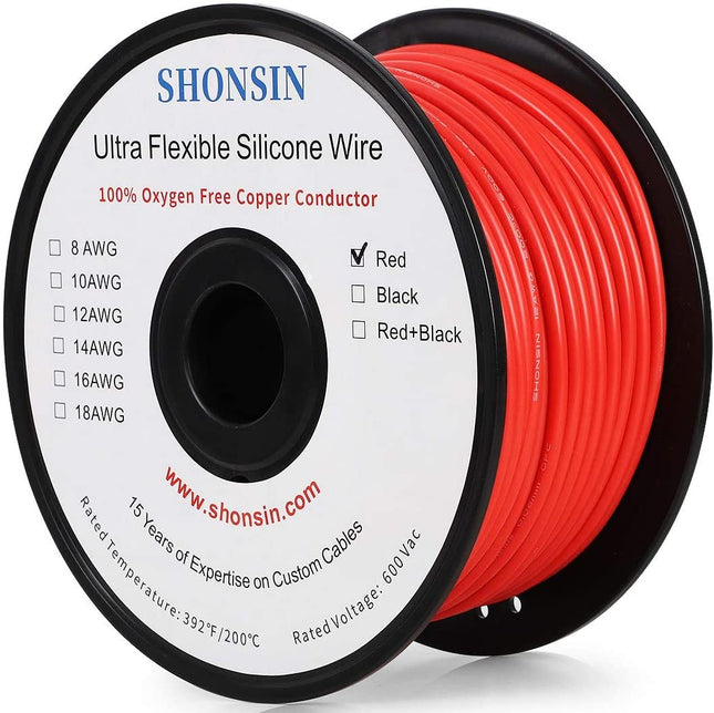 RCE8GWRED1FT, 8 Gauge Wire (Sold By The Foot), 8 AWG Silicone Wire 100% Copper (Red) Ultra Flexible