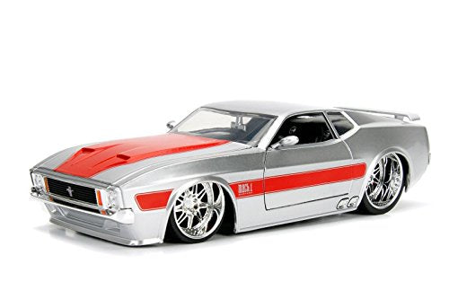 1973 Ford Mustang Mach 1 Silver with Red Stripes 1/24 Diecast Model Car by Jada 99971