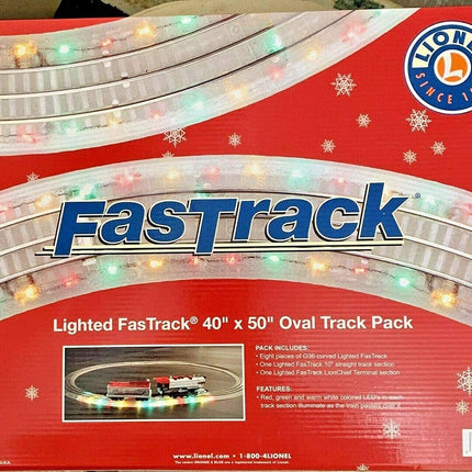 LNL2025080, Lionel Lighted Christmas FasTrack Electric O Gauge, Illuminated 40" x 50" Oval Track Pack
