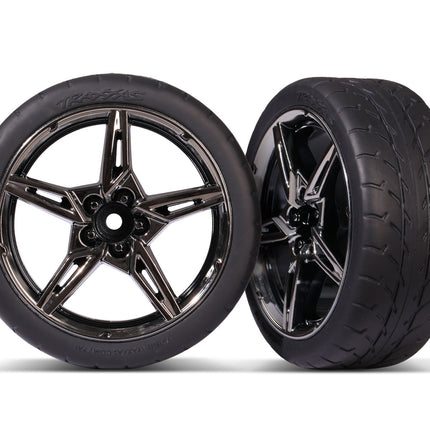 TRA9370, Traxxas 2.1" Response Pre-Mounted Front Tires w/Split-Spoke Wheels (Black Chrome)