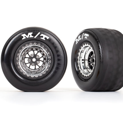 TRA9475R, Traxxas Drag Slash Rear Pre-Mounted Tires (Black/Chrome) (2) w/Weld Wheels & 12mm Hex