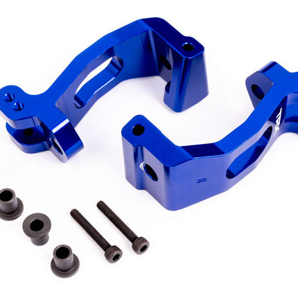TRA9532X, Caster blocks (c-hubs), 6061-T6 aluminum (blue-anodized), left & right/ kingpin bushings (4)/ 3x20mm CS (with threadlock) (4)