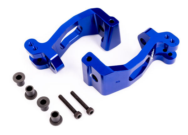 TRA9532X, Caster blocks (c-hubs), 6061-T6 aluminum (blue-anodized), left & right/ kingpin bushings (4)/ 3x20mm CS (with threadlock) (4)