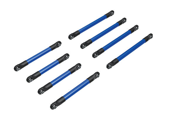 TRA9749-BLUE, Suspension link set, 6061-T6 aluminum (blue-anodized) (includes 5x53mm front lower links (2), 5x46mm front upper links (2), 5x68mm rear lower or upper links (4))