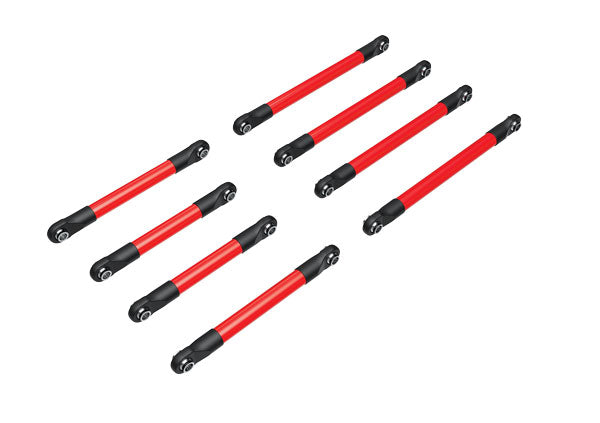 TRA9749-RED, Suspension link set, 6061-T6 aluminum (red-anodized) (includes 5x53mm front lower links (2), 5x46mm front upper links (2), 5x68mm rear lower or upper links (4))