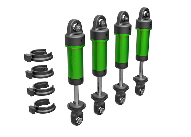TRA9764-GRN, Shocks, GTM, 6061-T6 aluminum (green-anodized) (fully assembled w/o springs) (4)