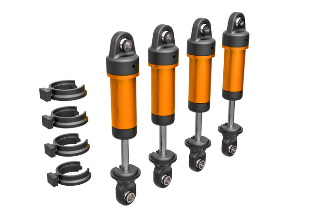TRA9764-ORNG, Shocks, GTM, 6061-T6 aluminum (orange-anodized) (fully assembled w/o springs) (4)