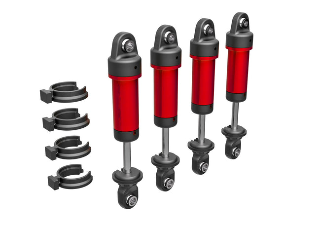 TRA9764-RED, Shocks, GTM, 6061-T6 aluminum (red-anodized) (fully assembled w/o springs) (4)