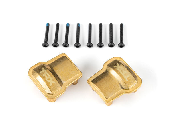 TRA9787, Axle cover, brass (8 grams each) (2)/ 1.6x12mm CS (with threadlock) (8)