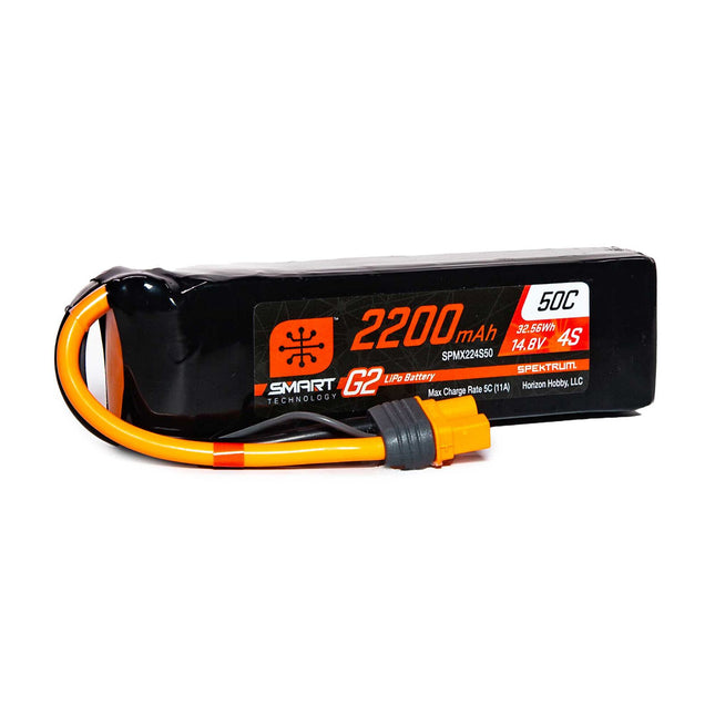 SPMX224S50, Spektrum RC 4S Smart G2 LiPo 50C Battery Pack (14.8V/2200mAh) w/IC3 Connector