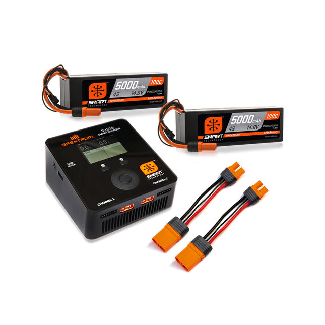 SPMXPS8HC, Spektrum RC Smart PowerStage 8S Bundle w/Two 4S Smart LiPo Hard Case Batteries (5000mAh)