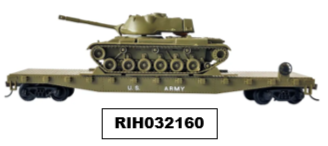 RIH032160HO, US ARMY FLAT CAR W/TANK (HO Scale)