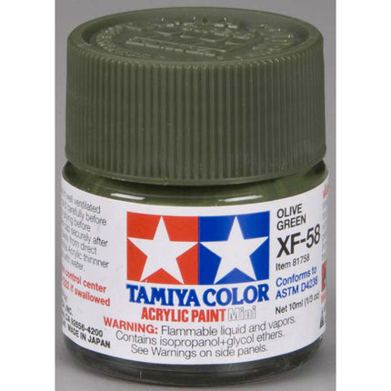 TAM81758, Tamiya XF-58 Flat Olive Green Acrylic Paint (10ml)