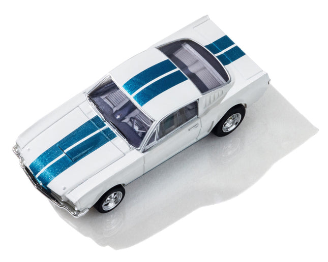 AFX22068, AFX 1965 Shelby Mustang GT350 1/64 Scale Slot Car (White) (LWB) (Mega G+)